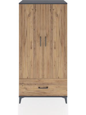 Hyperion Dolap 4 Raflı Tek Çekmeceli 2 Kapaklı 88X44X182 Antrasit-Çam