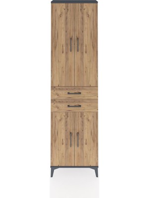 Arges Dolap 3 Raflı 2 Çekmeceli Tek Askılı 60X30X221 Antrasit-Çam