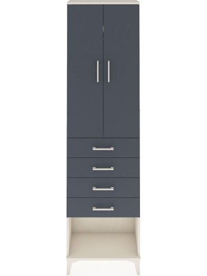 Arges Dolap 2 Raflı 4 Çekmeceli Tek Askılı 60X30X221 Aytaşı-Antrasit