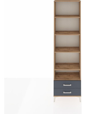 Arges Dolap 5 Raflı 2 Çekmeceli 60X30X221 Çam-Antrasit