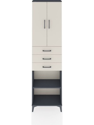 Arges Dolap 4 Raflı 3 Çekmeceli 2 Kapaklı 60X30X221 Antrasit-Aytaşı
