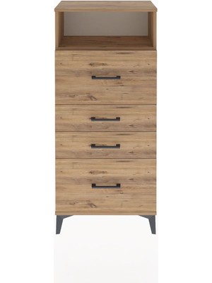 Arges Dolap Tek Raflı 4 Çekmeceli 60X30X134 Çam-Çam
