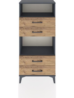 Hyperion Dolap 2 Raflı 4 Çekmeceli 60X44X134 Antrasit-Çam