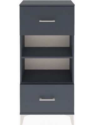 Arges Dolap 2 Raflı 2 Çekmeceli 60X30X134 Antrasit-Antrasit