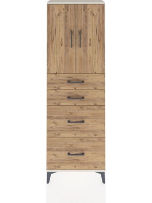 Arges Dolap 2 Raflı 4 Çekmeceli 2 Kapaklı 60X30X182 Aytaşı-Çam
