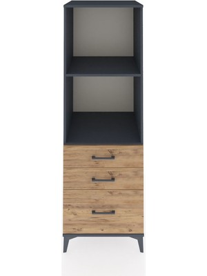Kronos Dolap 2 Raflı 3 Çekmeceli 60X59X182 Antrasit-Çam