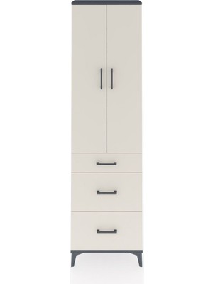 Arges Dolap 3 Raflı 3 Çekmeceli 2 Kapaklı 60X30X221 Antrasit-Aytaşı