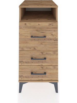 Kronos Komodin Tek Raflı 3 Çekmeceli 44X59X96 Çam-Çam