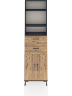 Arges Dolap 4 Raflı 2 Çekmeceli 2 Kapaklı 60X30X221 Antrasit-Çam