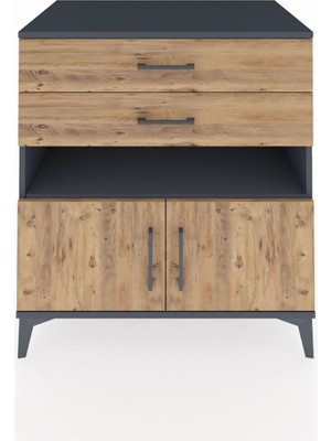 Kronos Şifonyer 2 Raflı 2 Çekmeceli 2 Kapaklı 88X59X96 Antrasit-Çam