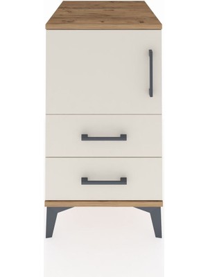 Kronos Komodin 2 Raflı 2 Çekmeceli Tek Kapaklı 44X59X80 Çam-Aytaşı