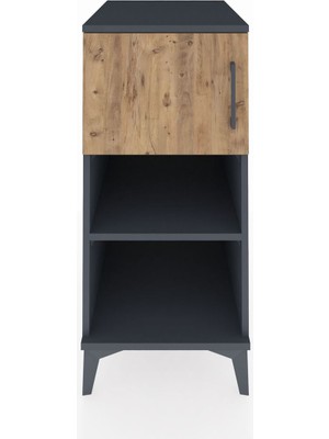 Kronos Komodin 2 Raflı Tek Kapaklı 44X59X96 Antrasit-Çam