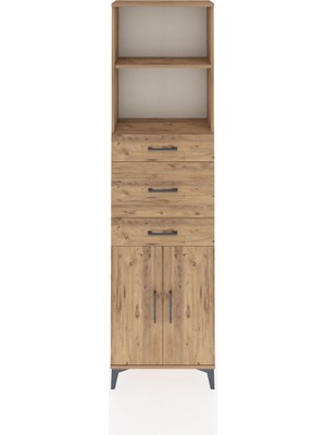 Arges Dolap 3 Raflı 3 Çekmeceli 2 Kapaklı 60X30X221 Çam-Çam
