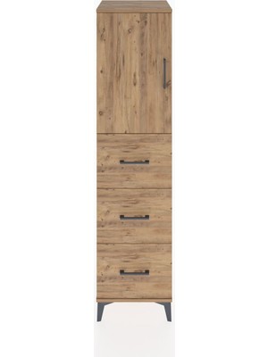 Hyperion Dolap 2 Raflı 3 Çekmeceli Tek Kapaklı 44X44X182 Çam-Çam