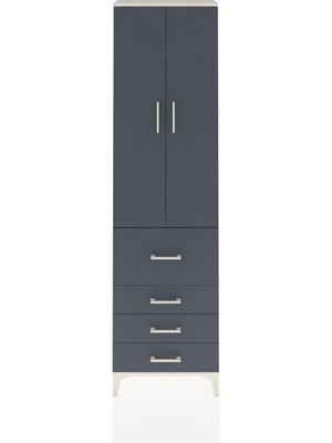 Arges Dolap 2 Raflı 4 Çekmeceli Tek Askılı 60X30X221 Aytaşı-Antrasit