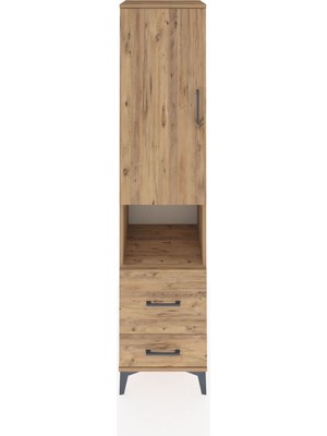 Hyperion Dolap 4 Raflı 2 Çekmeceli Tek Kapaklı 44X44X195 Çam-Çam