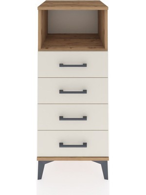 Hyperion Komodin Tek Raflı 4 Çekmeceli 44X44X106 Çam-Aytaşı