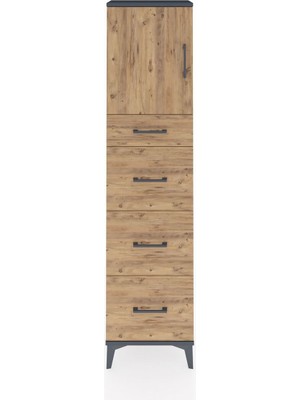 Arges Dolap 2 Raflı 4 Çekmeceli Tek Kapaklı 44X30X182 Antrasit-Çam