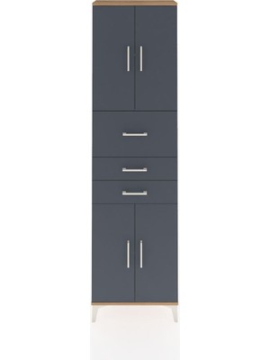 Arges Dolap 3 Raflı 3 Çekmeceli 4 Kapaklı 60X30X221 Çam-Antrasit