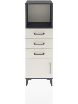 Arges Dolap Tek Raflı 3 Çekmeceli Tek Kapaklı 44X30X134 Antrasit-Aytaşı