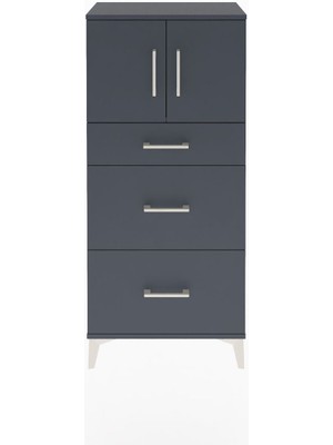 Arges Dolap Tek Raflı 3 Çekmeceli 2 Kapaklı 60X30X134 Antrasit-Antrasit