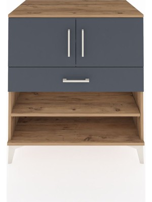 Kronos Şifonyer 3 Raflı Tek Çekmeceli 2 Kapaklı 88X59X96 Çam-Antrasit