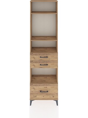 Arges Dolap 4 Raflı 3 Çekmeceli 60X30X221 Çam-Çam