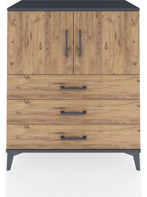 Hyperion Şifonyer 2 Raflı 3 Çekmeceli 2 Kapaklı 88X44X106 Antrasit-Çam