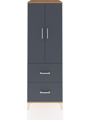 Kronos Dolap 3 Raflı 2 Çekmeceli 2 Kapaklı 60X59X182 Çam-Antrasit