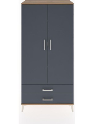 Hyperion Dolap 4 Raflı 2 Çekmeceli 2 Kapaklı 88X44X182 Çam-Antrasit