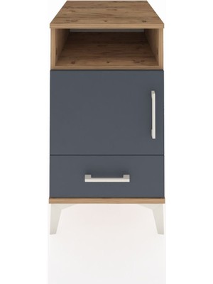 Kronos Komodin 3 Raflı Tek Çekmeceli Tek Kapaklı 44X59X80 Çam-Antrasit