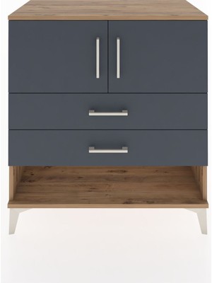 Hyperion Şifonyer Tek Raflı 2 Çekmeceli 2 Kapaklı 88X44X96 Çam-Antrasit