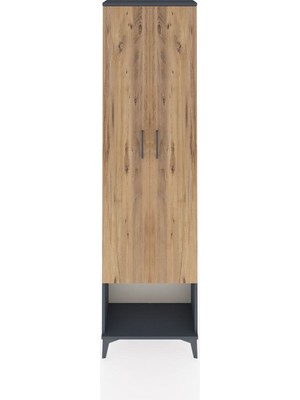 Arges Dolap 3 Raflı 2 Kapaklı Tek Askılı 60X30X221 Antrasit-Çam