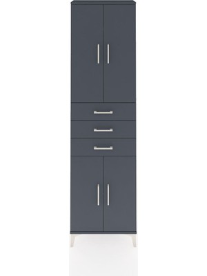 Arges Dolap 4 Raflı 3 Çekmeceli 4 Kapaklı 60X30X221 Antrasit-Antrasit