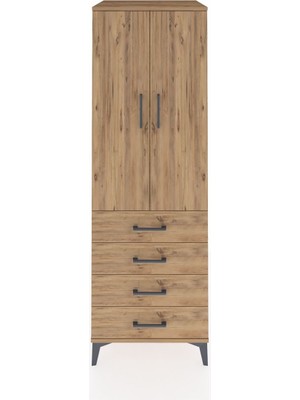 Kronos Dolap 2 Raflı 4 Çekmeceli 2 Kapaklı 60X59X182 Çam-Çam