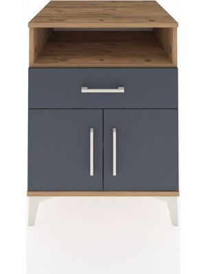 Kronos Komodin 2 Raflı Tek Çekmeceli 2 Kapaklı 60X59X80 Çam-Antrasit