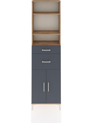 Arges Dolap 4 Raflı 2 Çekmeceli 2 Kapaklı 60X30X221 Çam-Antrasit