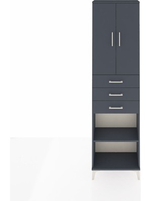 Arges Dolap 4 Raflı 3 Çekmeceli 2 Kapaklı 60X30X221 Antrasit-Antrasit