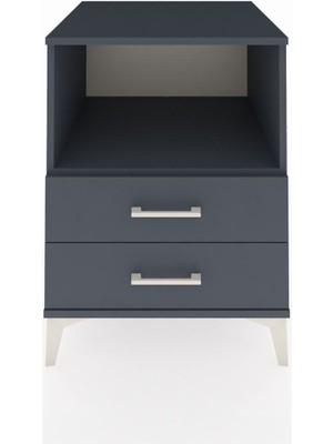 Kronos Komodin Tek Raflı 2 Çekmeceli 60X59X80 Antrasit-Antrasit