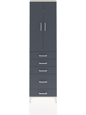Arges Dolap 2 Raflı 5 Çekmeceli Tek Askılı 60X30X221 Aytaşı-Antrasit
