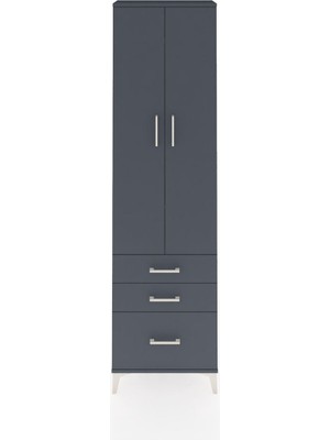 Arges Dolap 4 Raflı 3 Çekmeceli 2 Kapaklı 60X30X221 Antrasit-Antrasit