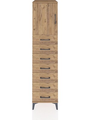 Kronos Dolap Tek Raflı 7 Çekmeceli Tek Kapaklı 44X59X182 Çam-Çam