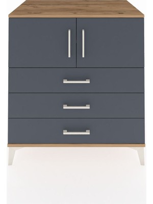 Kronos Şifonyer 2 Raflı 3 Çekmeceli 2 Kapaklı 88X59X96 Çam-Antrasit