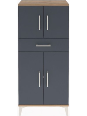Arges Dolap 2 Raflı Tek Çekmeceli 4 Kapaklı 60X30X134 Çam-Antrasit