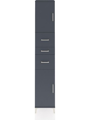 Hyperion Dolap 3 Raflı 3 Çekmeceli 2 Kapaklı 44X44X243 Antrasit-Antrasit