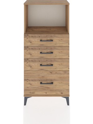 Hyperion Dolap Tek Raflı 4 Çekmeceli 60X44X134 Çam-Çam
