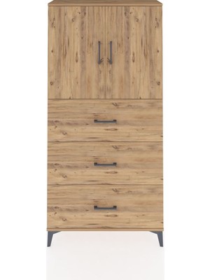 Arges Dolap 2 Raflı 3 Çekmeceli 2 Kapaklı 88X30X182 Çam-Çam