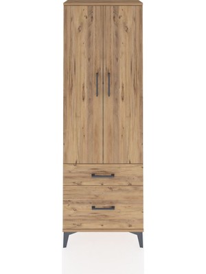 Arges Dolap 4 Raflı 2 Çekmeceli 2 Kapaklı 60X30X182 Çam-Çam