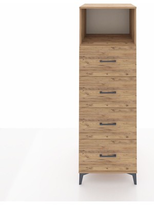 Kronos Dolap Tek Raflı 4 Çekmeceli 60X59X182 Çam-Çam