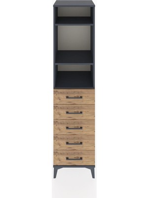 Hyperion Dolap 3 Raflı 5 Çekmeceli 44X44X182 Antrasit-Çam